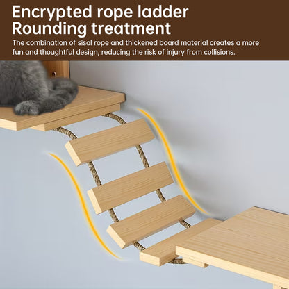 Wall-Mounted Cat Hammock &amp; Sisal Scratch Post Set – Space-Saving Cat Activity Shelves, Climbing Tree &amp; Bed for Indoor Cats