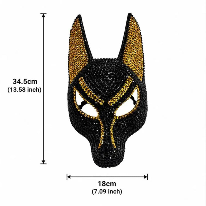 Sparkly Anubis Mask, Rhinestone Egyptian God Mask for Halloween &amp; Masquerade Party