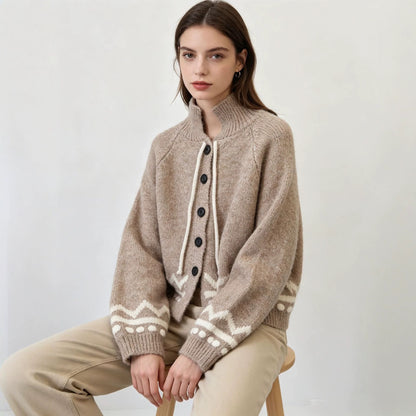 Stand up collar long sleeved sweater for women