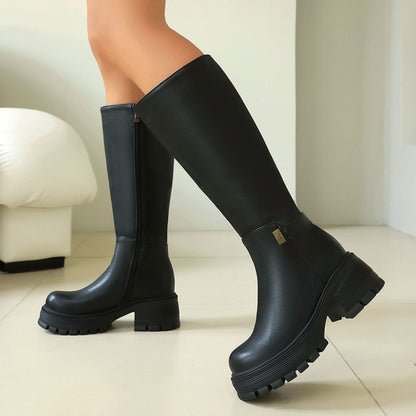 High Heel Over-the-Knee Boots for Women, Faux Suede Punk Style Chunky Heel Autumn/Winter Fashion