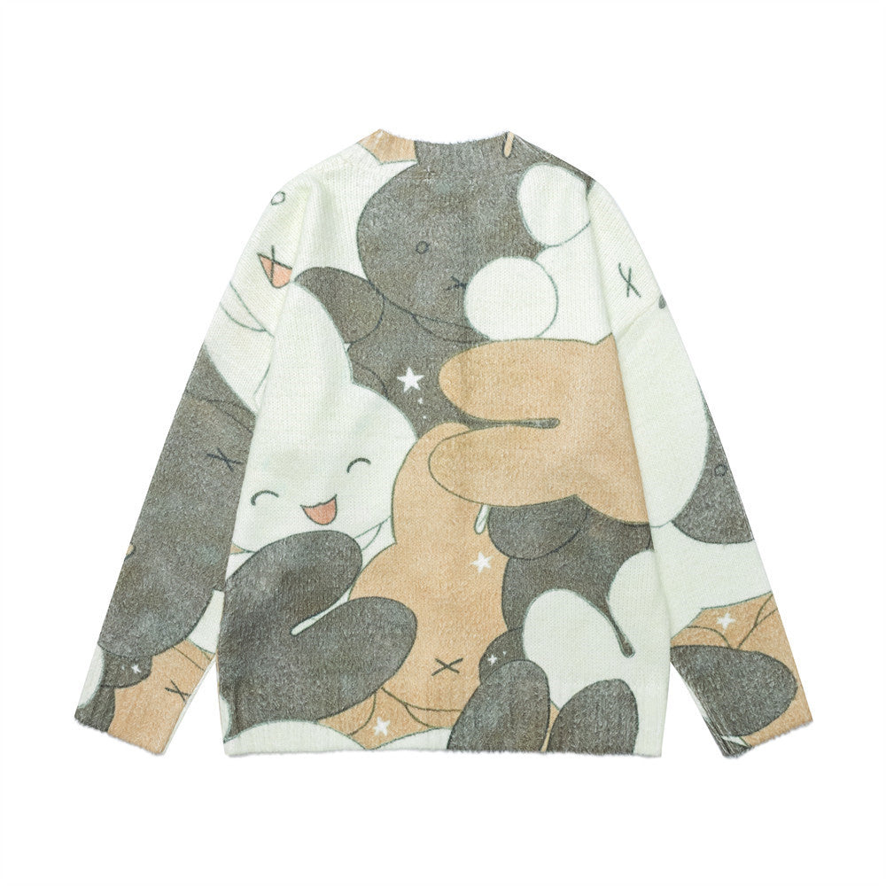 Cartoon cat digital full print contrasting cardigan