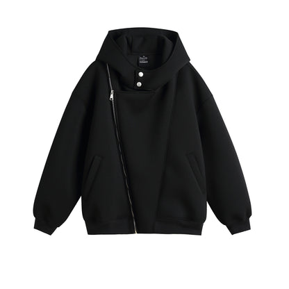 Casual Hooded Zipper Sweatshirt with Asymmetric Design and Unique Details