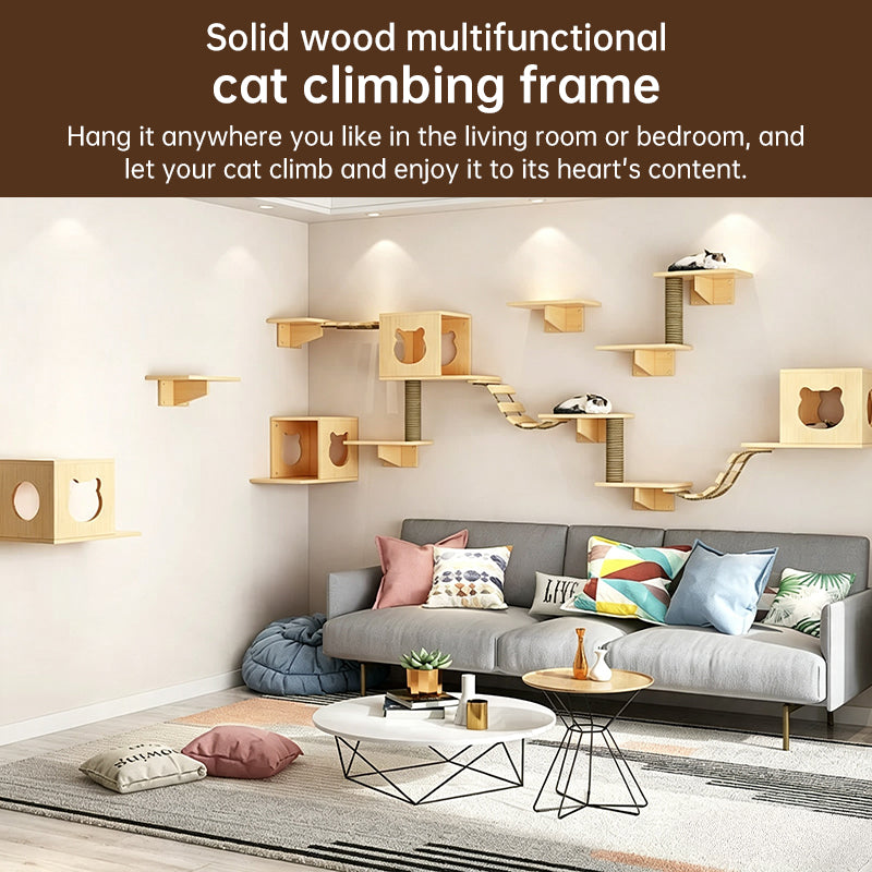Wall-Mounted Cat Hammock &amp; Sisal Scratch Post Set – Space-Saving Cat Activity Shelves, Climbing Tree &amp; Bed for Indoor Cats