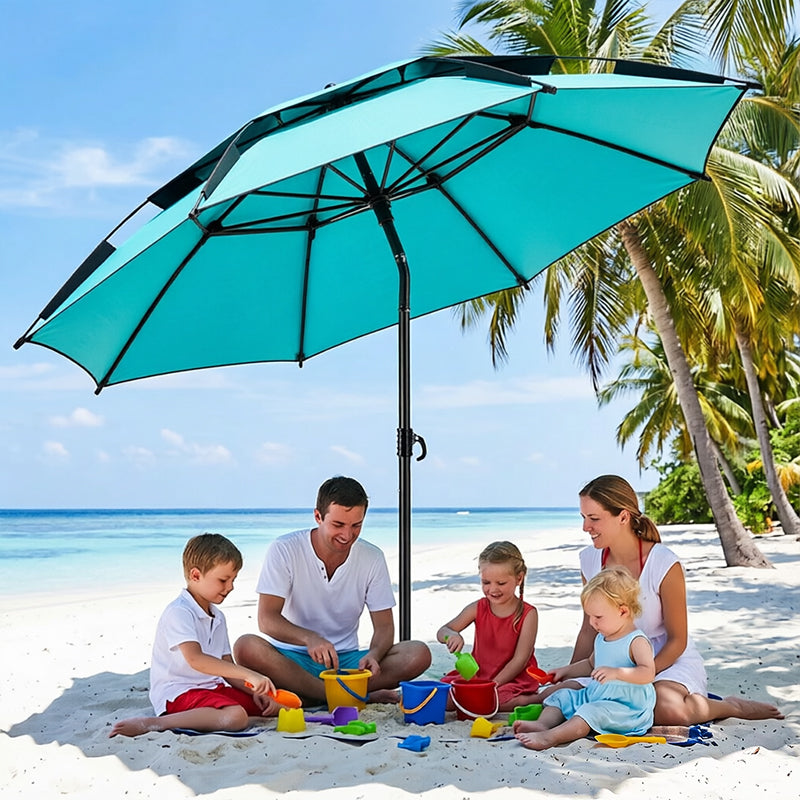 6.6FT Double Canopy Beach Umbrella – UV Protective, Waterproof Sun Shade for Garden, Camping &amp; Fishing
