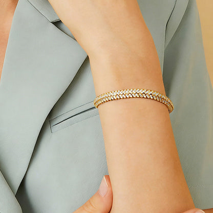 Fashion Chain Bracelet with Fishbone Zircon, Gold and Silver, Elegant Full Diamond Tennis Bracelet for Women, Mother&
