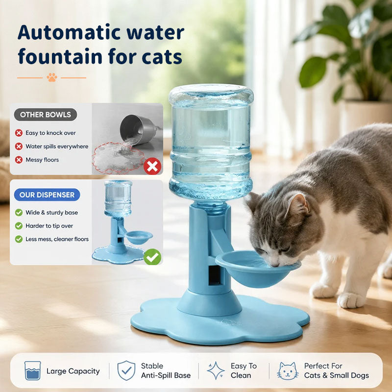Gravity Cat Water Dispenser, No Electricity, Filter-Free, Adjustable Height Pet Fountain for Cats &amp; Small Dogs