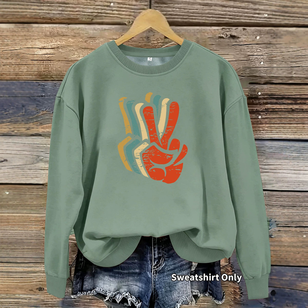 Pattern printed round neck fleece hoodie for women
