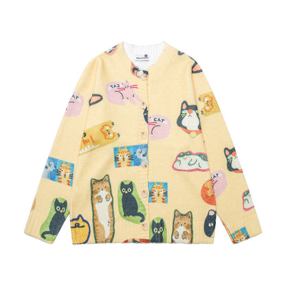 Cartoon digital full print cardigan sweater