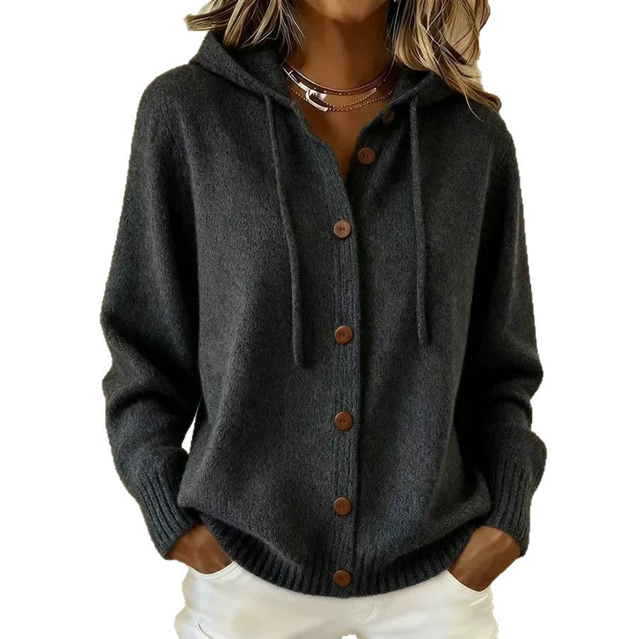 Knitted hooded sweater cardigan jacket