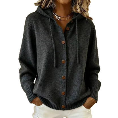 Knitted hooded sweater cardigan jacket