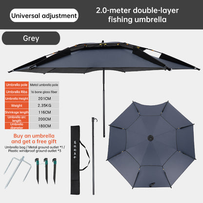 6.6FT Double Canopy Beach Umbrella – UV Protective, Waterproof Sun Shade for Garden, Camping &amp; Fishing