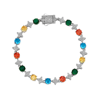 4MM Tennis Chain, 6MM Copper Zirconia Star Hip-hop Necklace, 8MM Starburst Bracelet Anklet, Factory