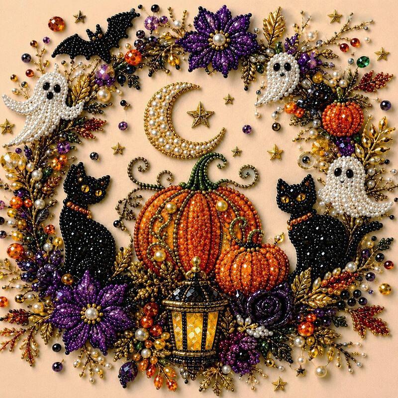 Spooky Ghost Diamond Art Kit, Halloween DIY Wall Decor for Adults &amp; Beginners, Full Drill Gem Painting