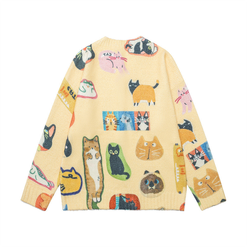 Cartoon digital full print cardigan sweater