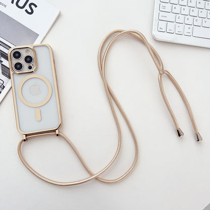 Applicable iPhone 16 Electroplated Lanyard Phone Case 15 Pro Transparent Magnetic Apple 17 Crossbody Shockproof Protective Cover