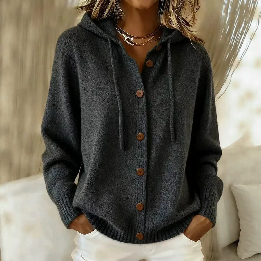 Knitted hooded sweater cardigan jacket