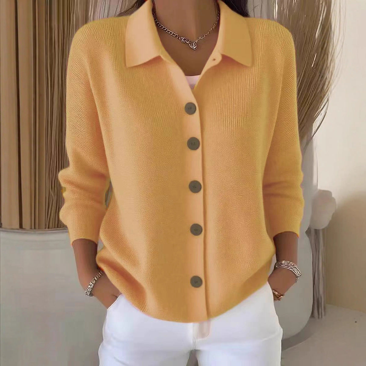 Knitted cardigan button women&