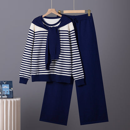 Loose striped long sleeved top and pants set