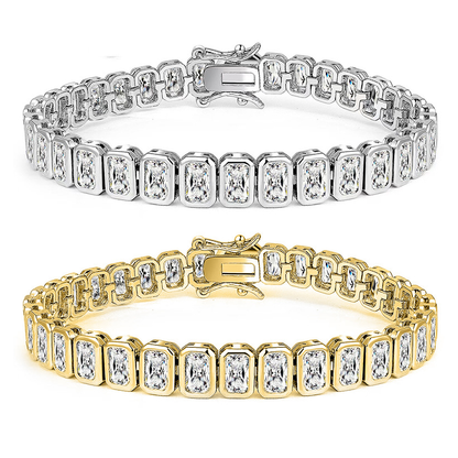 BLUEONE Square Full Zircon Tennis Bracelet for Men and Women, Elegant Hip Hop Jewelry Accessory