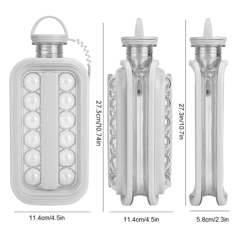 2-in-1 Portable Folding Ice Ball Maker Bottle, Silicone Freezer Ice Mold &amp; Water Bottle for Cocktails, Travel, Gym