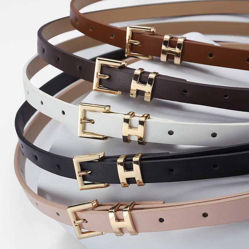New Foreign Trade Hot-Selling I-Buckle Thin Belt for Women, Fashionable, High-End, Versatile Dress, Suit Decorative Belt