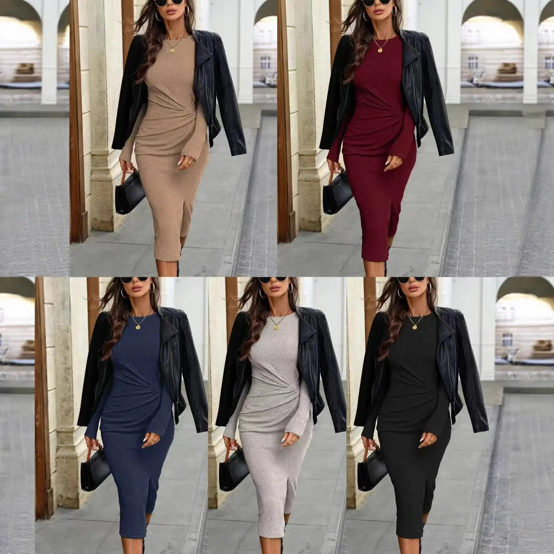 Elegant Long Wrap Dress for Women with Slit High Waist Bodycon Skirt Regular Sleeve Winter New Arrival Citywalk Dress