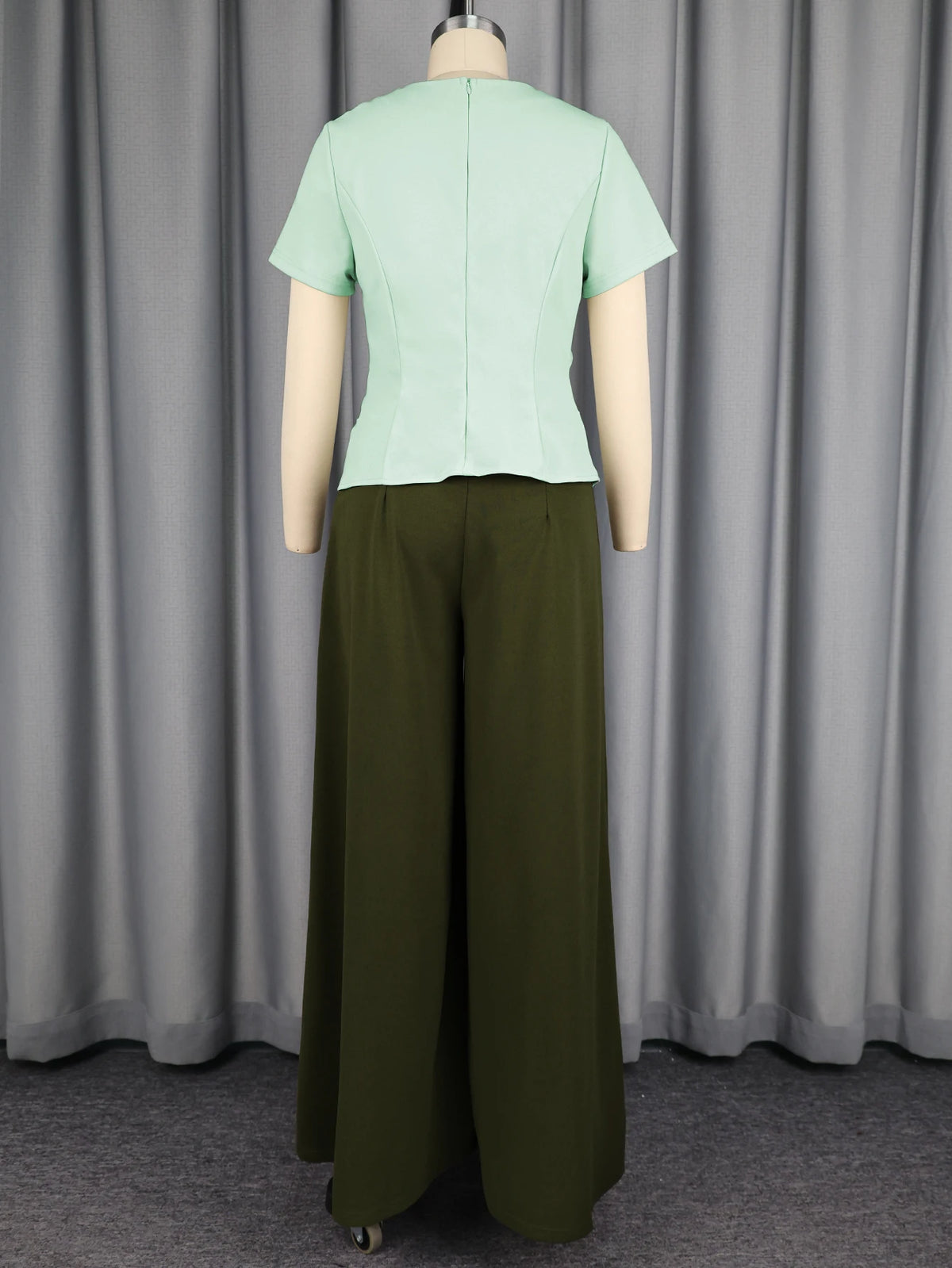 Casual Two Piece Set Women V Neck Short Sleeve Chic Tops High Waist Wide Leg Pants Suit Simple Elegant Fashion Daily Outfits