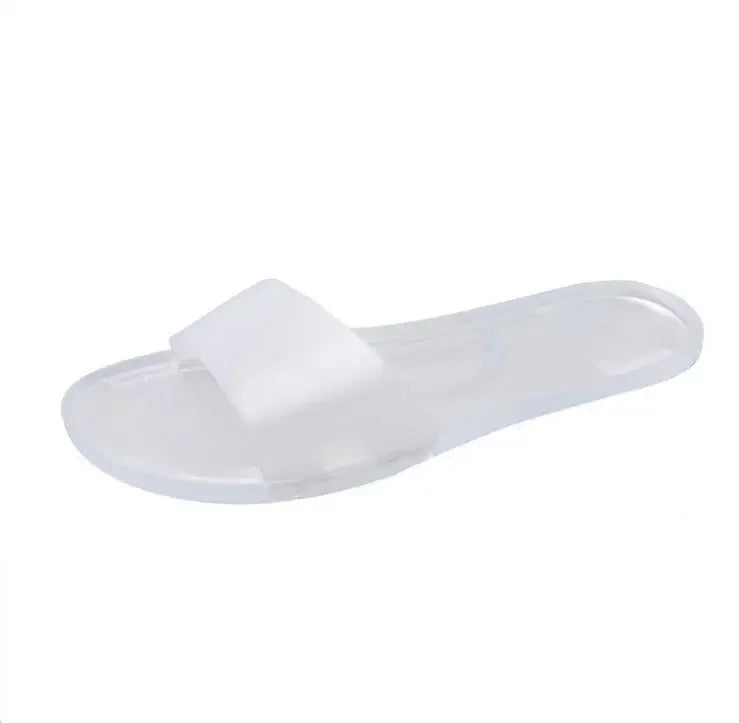 2025 Summer Women New Plus Size Bottom Beach Shoes Ladies One-word Sandals Casual Transparent Jelly Color Flat Slipper