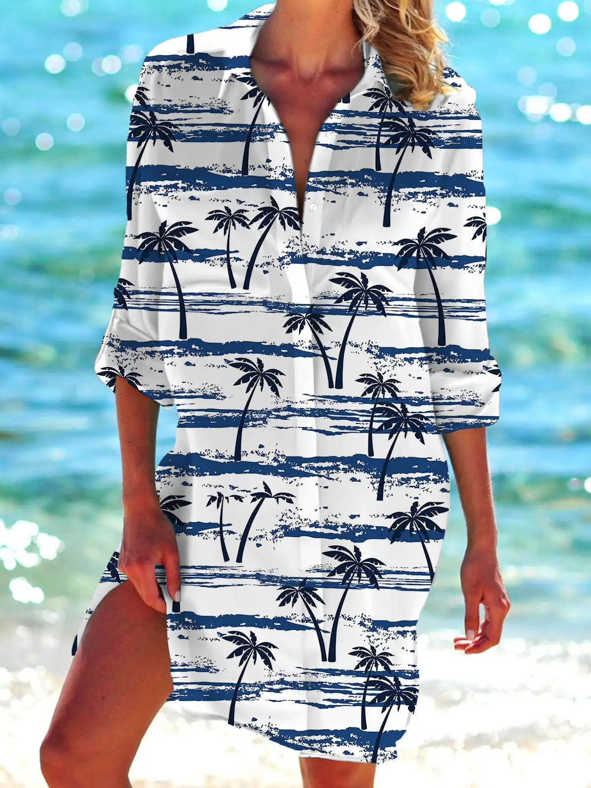 Floral Flower 3D Print Hawaii Beach Blouses Women Long Sleeve Mid-length Shirts Buttons Blusas Pocket Tops Blouse Woman Clothing