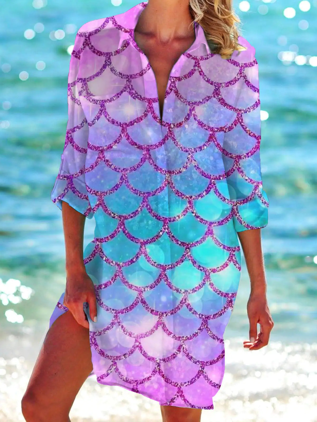 Floral Flower 3D Print Hawaii Beach Blouses Women Long Sleeve Mid-length Shirts Buttons Blusas Pocket Tops Blouse Woman Clothing