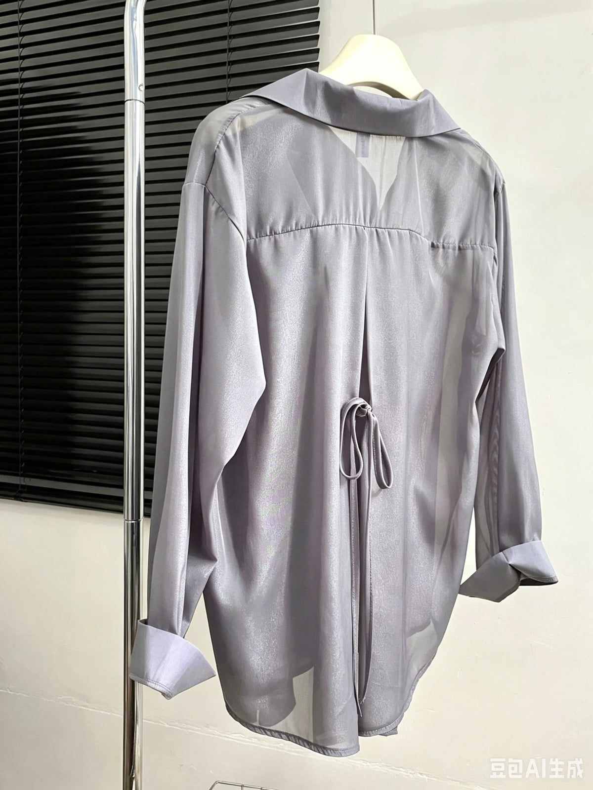 Tie Back Button Down Shirt Women Semi Sheer Chiffon Long Sleeve Collared Oversized Blouse Spring Summer Cover Up Casual Outfit