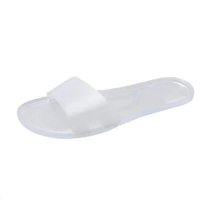 2025 Summer Women New Plus Size Bottom Beach Shoes Ladies One-word Sandals Casual Transparent Jelly Color Flat Slipper