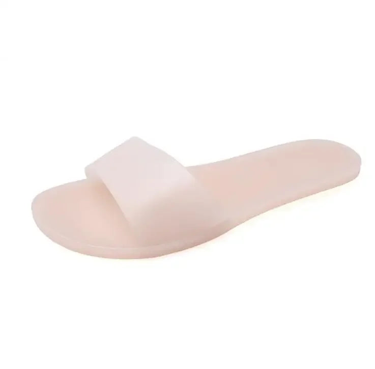2025 Summer Women New Plus Size Bottom Beach Shoes Ladies One-word Sandals Casual Transparent Jelly Color Flat Slipper