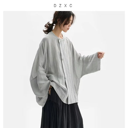 Chinese Style~ Linen Shirt, Loose Plus-Size Women&