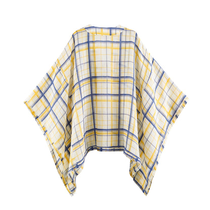 KONDALA Women Casual Plaid Loose Shirts Summer Beach Holiday Cloak Style Shirt 2026 Trendy Female Elegant Lace-up Collar Shirts